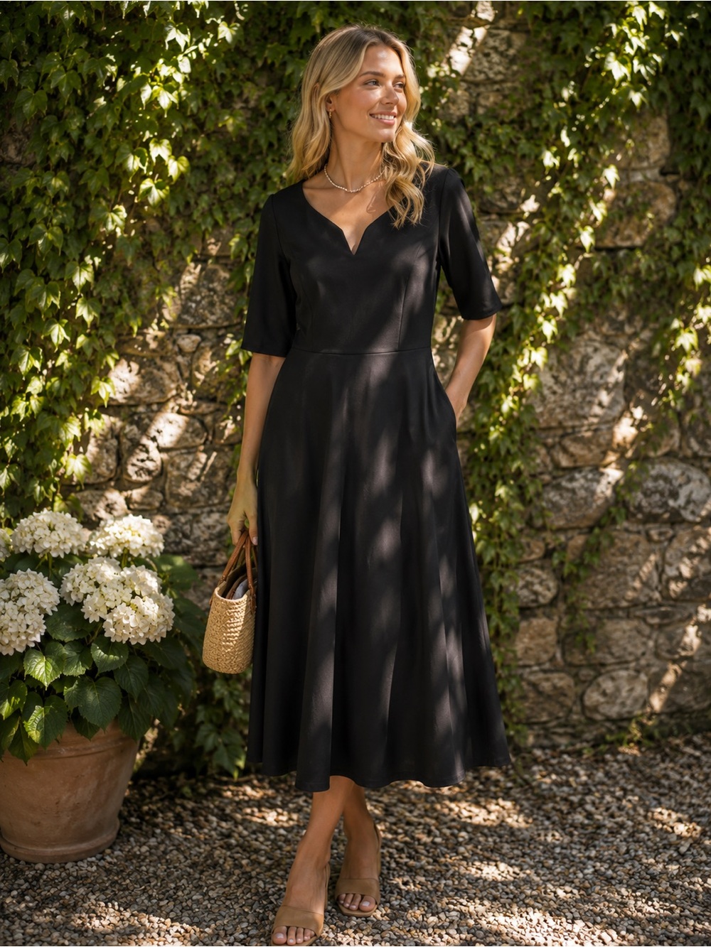 CITY CHIC Plus Stretch Knit Fit and Flare Black Short Sleeve Dress, XL/22W